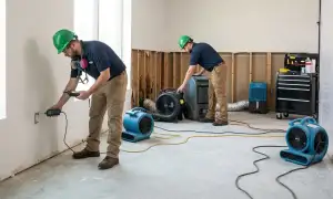 Structural drying technician removes hidden moisture from a Fargo, ND home’s walls and framing